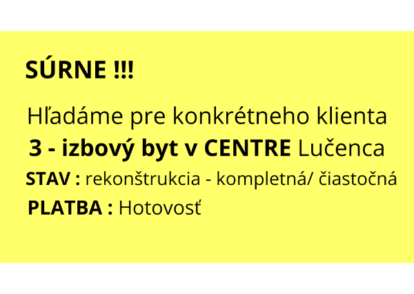 LUČENEC - CENTRUM -3-izbový byt - kompletná rekonštrukcia - KÚPA